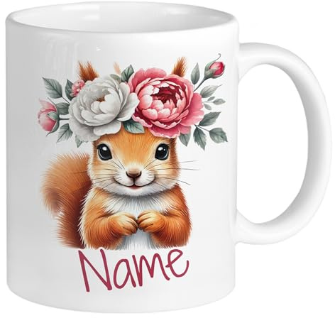 GRAZDesign Personalisierte Tasse Eichhörnchen mit Namen Kinderbecher Kinder Mädchen