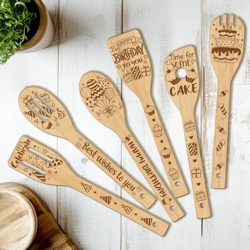 CUTHOLLOW 6 Spatola Cucina Legno - Elementi di Compleanno - Paletta Cucina Personalizzata, Utensili da Cucina Creativi in Legno per Cucinare, Regalo di Inaugurazione Della Casa, Regalo di Compleanno