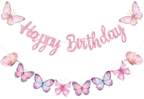 Schmetterling Deko Geburtstag Girlande Happy Birthday Girlande Rosa Girlanden Geburtstag Party Deko Schmetterlinge Happy Birthday Banner Geburtstagsgirlande Geburtstagsdeko Frauen Geburtstagsbanner