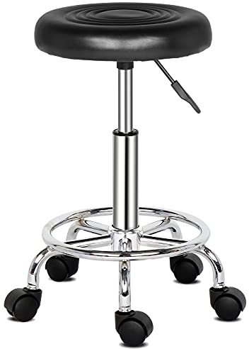 Bonnlo Round Rolling Stool with Wheels - Height Adjustable Swivel Stool - for Salon Massage Home Kitchen Clinic, Weight Capacity 400lbs 150Kg (Black)