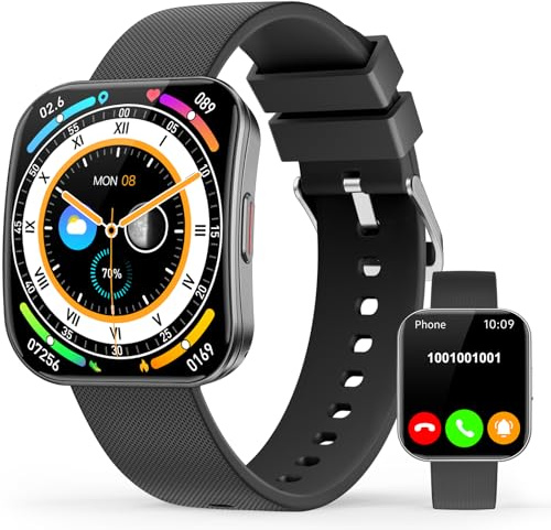 Smartwatch Herren Damen, KI-Zifferblatt, KI Q&A, 1.85HD AMOLED Curved Display Smart Watch mit Blutdruck-/Schlaf-/Herzfrequenzmonitor,Telefonfunktion, 110+ Sportmodi Fitnessuhr für iOS Android,Schwarz