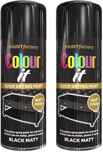 2 Pack All Purpose Matt Black Spray Paint Aerosol 400ml Cans for Wood, Metal, Plastic - Interior & Exterior Craft, DIY - Quick Drying Professional Color Finish for Indoor & Outdoor Use