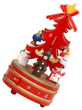 Uqezagpa Caja de música giratoria de madera hecha a mano, árbol de Navidad con figuras, adornos para fiestas, hogar, mesa, estantes, decoración, caja de música giratoria para festividades