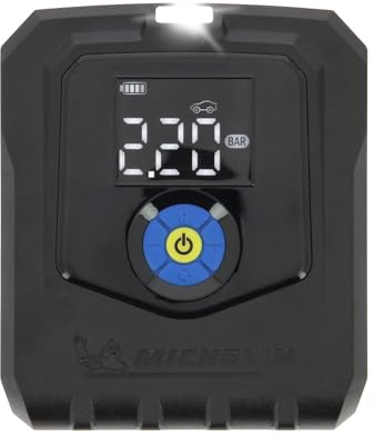 MICHELIN 009543 Kabelloser Luftkompressor Pro – elektrische Luftpumpe, tragbar, 10 bar – Durchflussmenge 19 l pro min – Lithium-Akku 11,1 V – programmierbarer Druck – Lampe – ideal für Auto, Motorrad
