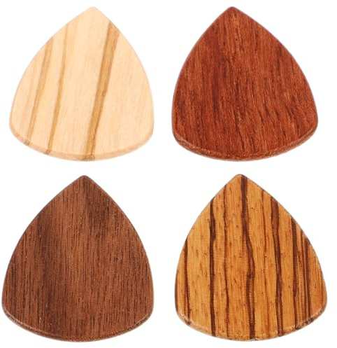 SOLUSTRE 4 Stück Holz Gitarrenplektren für Akustik und E Gitarre Kleines Handliches Plektrum Robust und Fingerfreundlich Geeignet für Bass und Folk Gitarren