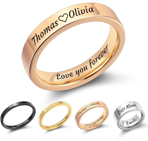 MMXX Personalisierte 2MM/4MM/8MM Edelstahlringe Individuelle Gravur Name Datum Schlichte Eheringe Hochglanzpoliert Verlobungsring für Frauen Männer