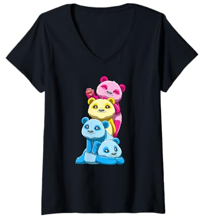 Donna Panda Pansessuale Impilato Orgoglio LGBTQ Kawaii Maglietta con Collo a V