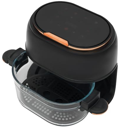 Gdetnysty Freidora de aire caliente con pantalla táctil y cesta de cristal visible, 4 L, gran espacio de cocción de 1350 W, potencia de 60 – 190 °C, función de temporizador, para cocina, familia