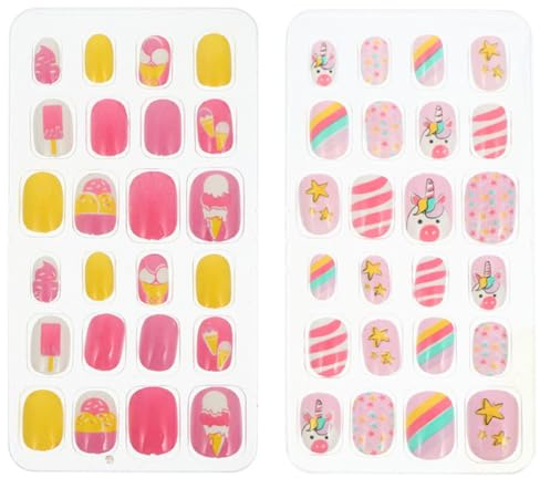 Veemoon Faux Ongles Autocollants pour Garçon et Filles, Motifs Dessin Animé Colorés, Tailles Variées, 2 Boîtes 48 49 Pièces, Capsules Décoratives Faciles à Poser pour Nail Art DIY Garçon
