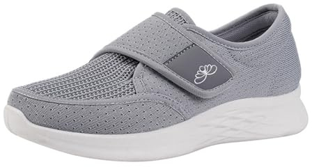 Vandringsskor för dam - komfortsko för dam fotavlastning korg andningsbara lätta sneakers skor låga sneakers tjock sula sko breda fötter sneaker utomhusskor, Färg: grå, 38 EU