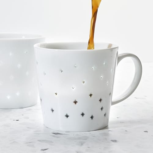 Tulip Transparent Diamond Porcelain Coffee Mugs, 10 oz, 2 Pack – See-Through Ceramic Mugs, Microwave & Dishwasher Safe, Modern Gift Mugs
