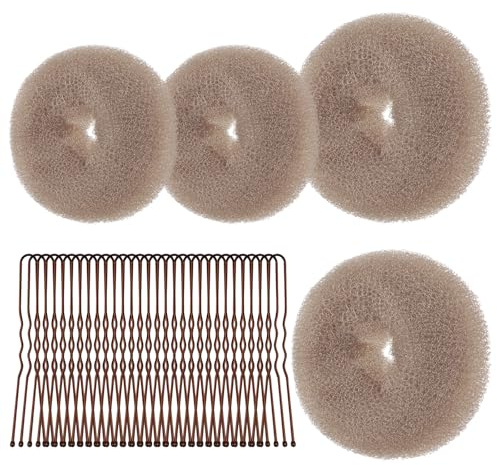 URAQT Munk hårrosett, 4 st (6 cm x 2 + 8 cm x 2) hårmunk, hårtillbehör kit med 30 hårnålar, tillverkare av hårrullar för flickor och kvinnor, gör-det-själv frisyr (aprikos)