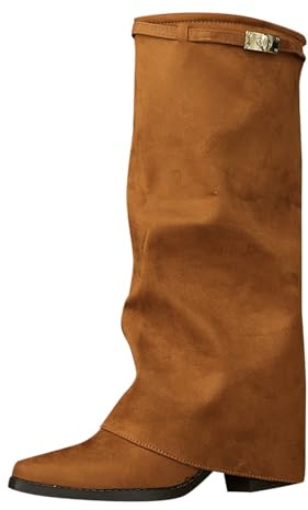 Botas holgadas de gamuza para mujer con hebilla de tacón de bloque hasta la rodilla, café, 40 EU