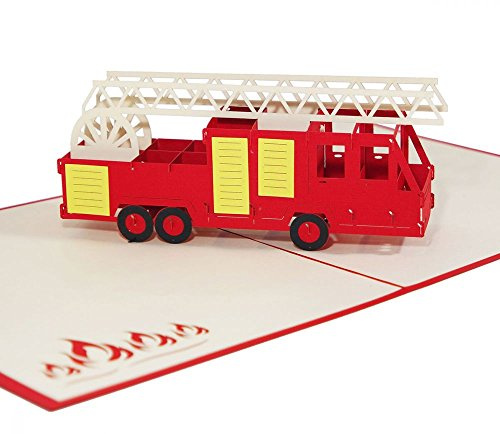 3D KARTE Feuerwehrauto I Pop-Up Karte als Gutschein, Geburtstagskarte, Geldgeschenk, Glückwunschkarte I Klappkarte