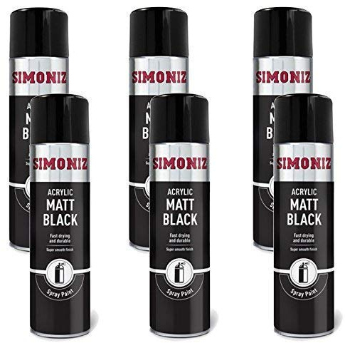 Simoniz Spray Paint Aerosol BIG 500ml CAN Matt Black x6
