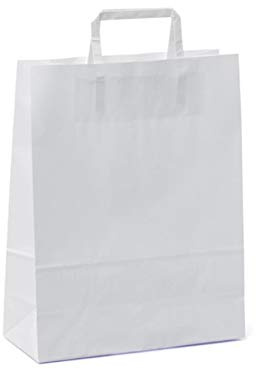 C.N. Shopper Carta Sacchetti di Carta con Manici Bianchi 32x45 cm 100 PZ Shopper Busta in Carta Kraft Bianca Borsa Ecologica per Negozi