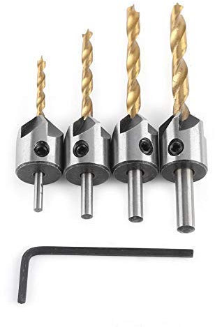 Senker Bohrer Set, Holzbearbeitungs Senkbohrer Titan Beschichtetes HSS Zimmerei Reibahlen Kernbohrer Fasen Senkkopf (3mm,4mm,5mm,6mm,7mm,8mm,10mm)(3-6mm (3/4/5 / 6mm))