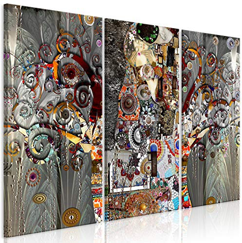 murando Quadro Gustav Klimt 120x80 cm 3 pezzi Stampa su tela XXL Immagini moderni Murale Fotografia Grafica Decorazione da parete Astratto Albero della vita Bacio l-A-0058-b-e