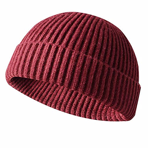 JFAN Unisex-trålarmössa i retrostil för vintern, basebollmössa i streetstil med uppvikt kant, kalott, Rött vin, En Storlek