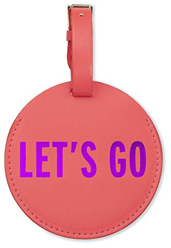 Kate Spade New York Round Vegan Leather Luggage Tag for Women, Durable Suitcase ID Tag, Let's Go