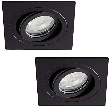 LITECRAFT Recessed Downlight Tiltable Square IP65 Rated Spotlight - (Matte Black, Pack of 2)
