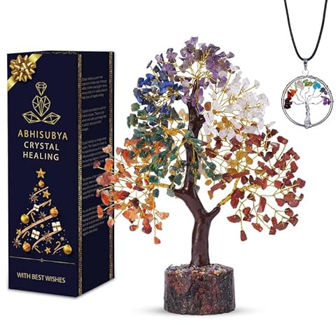 ABHISUBYA Baum des Lebens - Kristalle - Edelsteine - Heilsteine - Geldbaum - Spirituelle Geschenke - Bonsai Baum - Feng Shui Deko - Edelsteine Baum (7 Chakra)