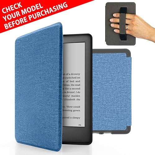 MyGadget Hülle für Kindle Paperwhite 10.Generation [ Modell 2019 - J9G29R - 6 Zoll ] mit Handschlaufe & Auto Sleep | Wake Funktion - Flip Case in Hell Blau