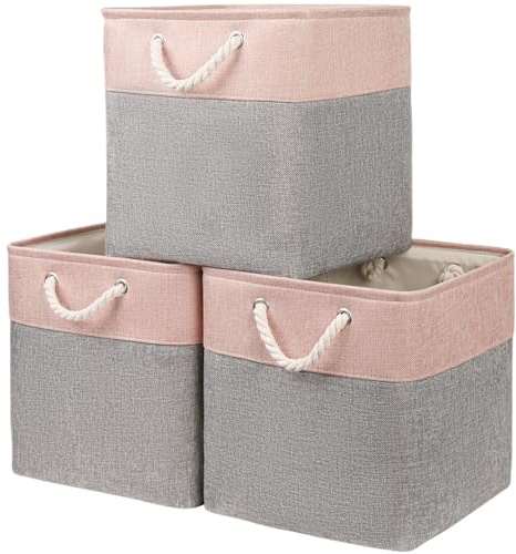 Mangata Aufbewahrungsbox, 33x38x33cm Aufbewahrungskorb Stoff, Box in Würfel für Schrank, Regal, und Kleidung(Graues Pulver, 3er Pack)