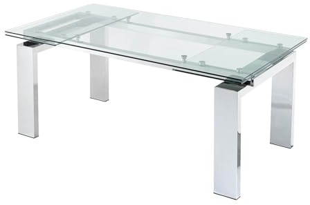 Vente-unique-Mesa de Comedor Extensible - Cristal Templado y Metal - 8 a 10 Cubiertos - LUBANA