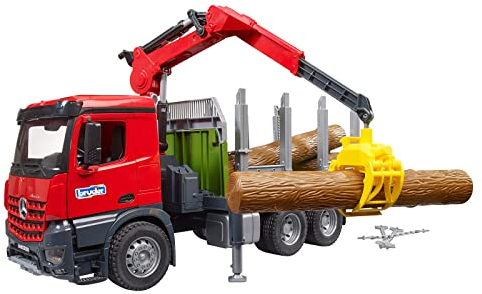 bruder 03669 MB Arocs Wood Transport Truck with Loading Crane, Grabber & 3 Tree Logs - 1:16 Vehicles, Wood Transport, Pull, Toy from 4 Years