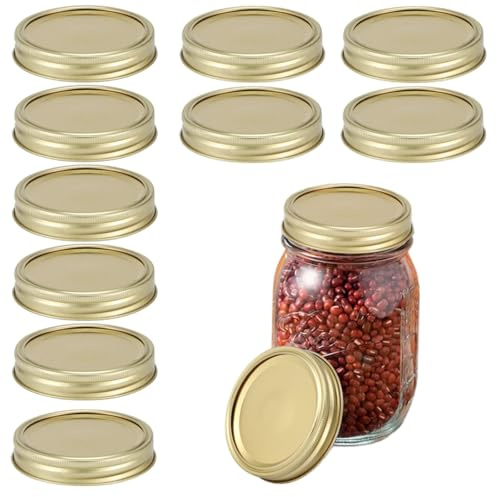 10Pcs Canning Lids 70mm, Airtight Gold Jar Lids with Rings for SEALing Jars | fits regular mason jars, tinplate split-type, -proof , standard mouth