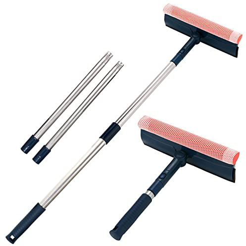 Professional Window Squeegee,2-in-1 Window Cleaner with 56 Long Stainless Steel Handle,Window Washing Kit, Glass Door Cleaner,Multi-Use Car Windshield Cleaning Tool for Gas Station, Glass,Shower
