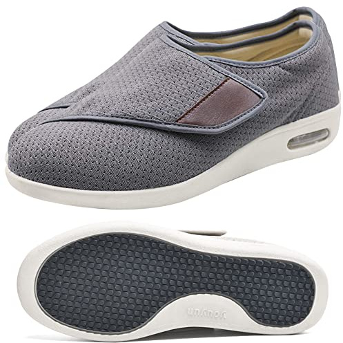 Scarpe Ortopediche Donna Comode Scarpe Terapeutiche da Esterno Scarpe Pianta Larga per Edema Artrite Piedi Gonfi Scarpe Extra Largo Pantofole Ospedale Traspirante Regolabili Larghe Scarpe,Grigio,39 EU