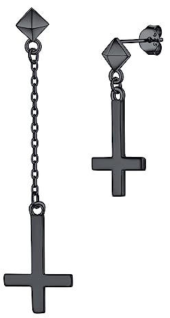 PROSILVER Svarta asymmetriska örhängen för kvinnor i 925 silver St. Peter's Cross Drop-örhängen