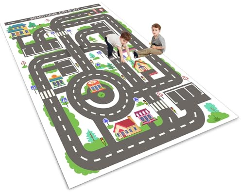 ZFHNYJWKL Kinder spielteppich Auto Jungen & Mädchen Teppich Straßenteppich Bauteppich Stadtstadt Lernbereich Teppich Pädagogischer Antirutsch für Kinderzimmer Grau Blau Grün(F,100X160CM)