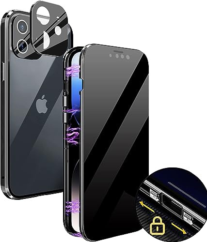 MIMGOAL Hülle für iPhone 11 Anti Spy Magnetisch Schwarz | Sichtschutz Bis 25 Grad, Gehärtetes Glas Vorne Und Hinten, Magnetischer Metallrahmen, Integrierter Kameraschutz
