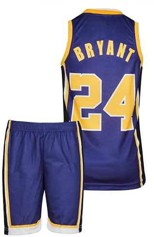 Kit Maglia e Pantaloncini da Basket per Bambini Amdrabola Lakers, Nero, Giallo, Con Shorts per i Fan di Basket (4-13 Anni)