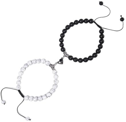 Ayoiow Versilbert 17.7cm Armband Magnetische Perlen Paare Armband Weiß Schwarz Armband für Männer