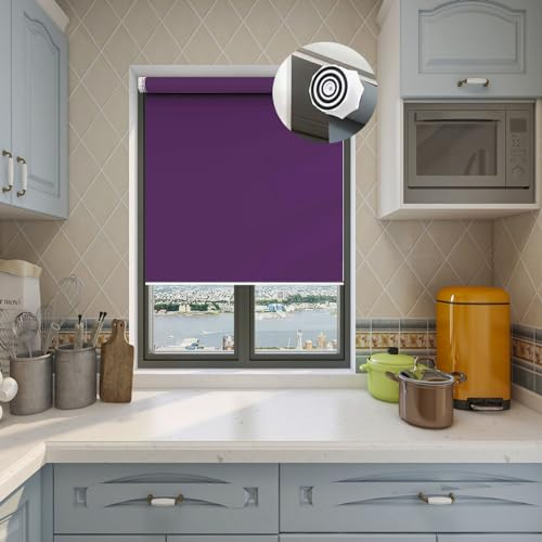 Thermorollo Ohne Bohren 110 x 180 cm Einfache Installation Easyfix, Seitenzugrollo Fensterrollo lichtundurchlässig I Flexibler Seitenzug für Türen und Fenster, Lila