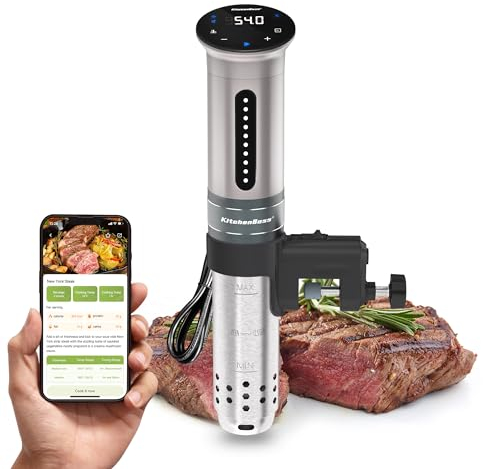 KitchenBoss Roner Cocina Baja Temperatura： Wi-Fi Sous Vide Roner Inmersión a Prueba de Agua IPX7 Circuladores Silencioso Control de Temperatura de Precisión 1100W Roner de Cocina LED