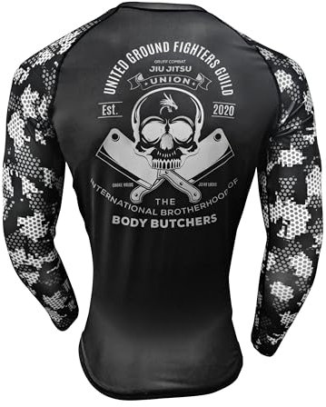 Gruff Combat BJJ Rash Guards Grappling MMA Jiu Jitsu No Gi UFC Shirt Fight Wear Long Sleeve, Metzgersunion, L