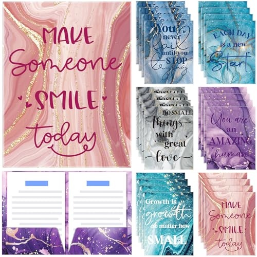 Skyygemm 24 Pack Inspirational 2 Pocket Folders Motivational Letter Size Folders with Pockets Bulk School Bulk for Office Classification Supplies(Marble Design)