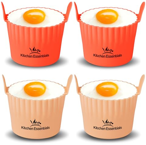 Air Fryer Egg Poachers – Premium Food-Grade Silicone Mould Cups/Ramekins – Easy Release Nonstick Bakeware Set, 4-Pack for Eggs, Muffins, Cupcakes, Puddings, Tarts, Custards, and More!