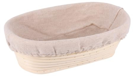 Cestino di lievitazione per pane, ovale, per lievitazione naturale con inserto in tessuto di lino, cestino per impasto in rattan, per lievitazione, accessorio da forno per panettiere hobby (beige,