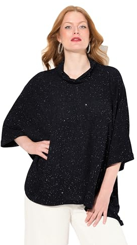 Ulla popken damer stora storlekar överdimensionerade plus size skjorta, glittereffekt, oversized, polotröja, halvärm, marinblå, 58/64