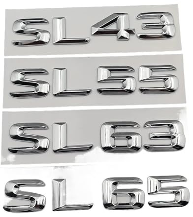 ALMVIS 3D ABS Chrom Buchstaben Auto Hinten Stamm Abzeichen SL43 SL55 SL63 SL65 Emblem Logo Fit for Mercedes SL AMG R230 R290 R231 Auto Zubehör Auto-Logo-Aufkleber(Chrome Silver,SL63)