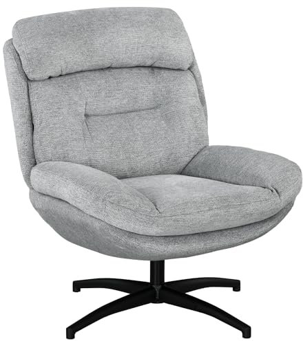HOMCOM Sessel Drehbar Loungesessel mit Breiter Sitzfläche, Integrierter Armlehne, Gepolstert Relaxsessel mit Wasserabweisend Chenille-Optik, Stahlbeine, für Wohnzimmer, Grau