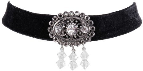 Moschen-Bayern Trachtenschmuck Dirndlschmuck Damen Samtkropfband Tracht Kropfkette Kropfband Dirndlkette - Schwarz Silber