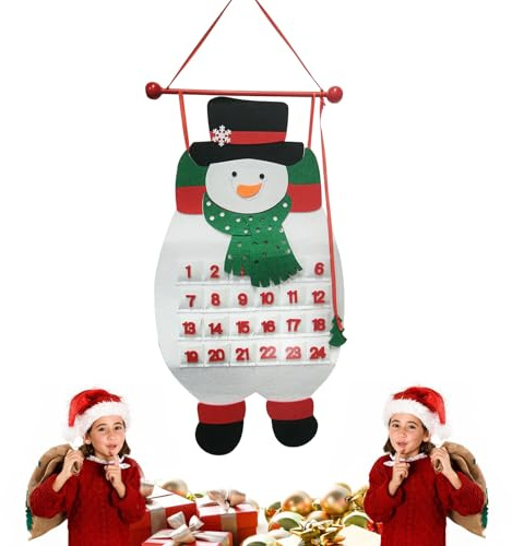 Christmas Fabric Advent Calendar 2025, Xmas Fillable Felt Advent Calendar with 24 Pockets，DIY Hanging Santa Snowman Countdown Calendar for Home Door Wall Decoration