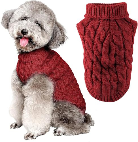 FWLWTWSS Hundepullover, Winter Warmer Hundepullover Kleine Hunde Rollkragen Strickpullover Hunde Pullover Weich Hundekleidung Hundepulli Hund Kleidung für Kleine Mittelgroße Hunde und Katzen 2X-Large